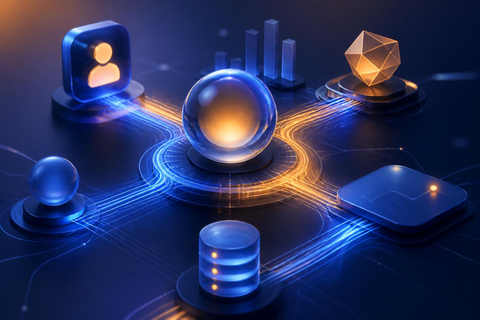 Abstract network of connected nodes representing AI automation and CRM workflows